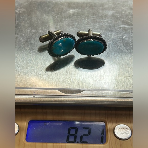 Native Sterling Silver 925 Turquoise Cufflinks VINTAGE - Picture 9 of 9